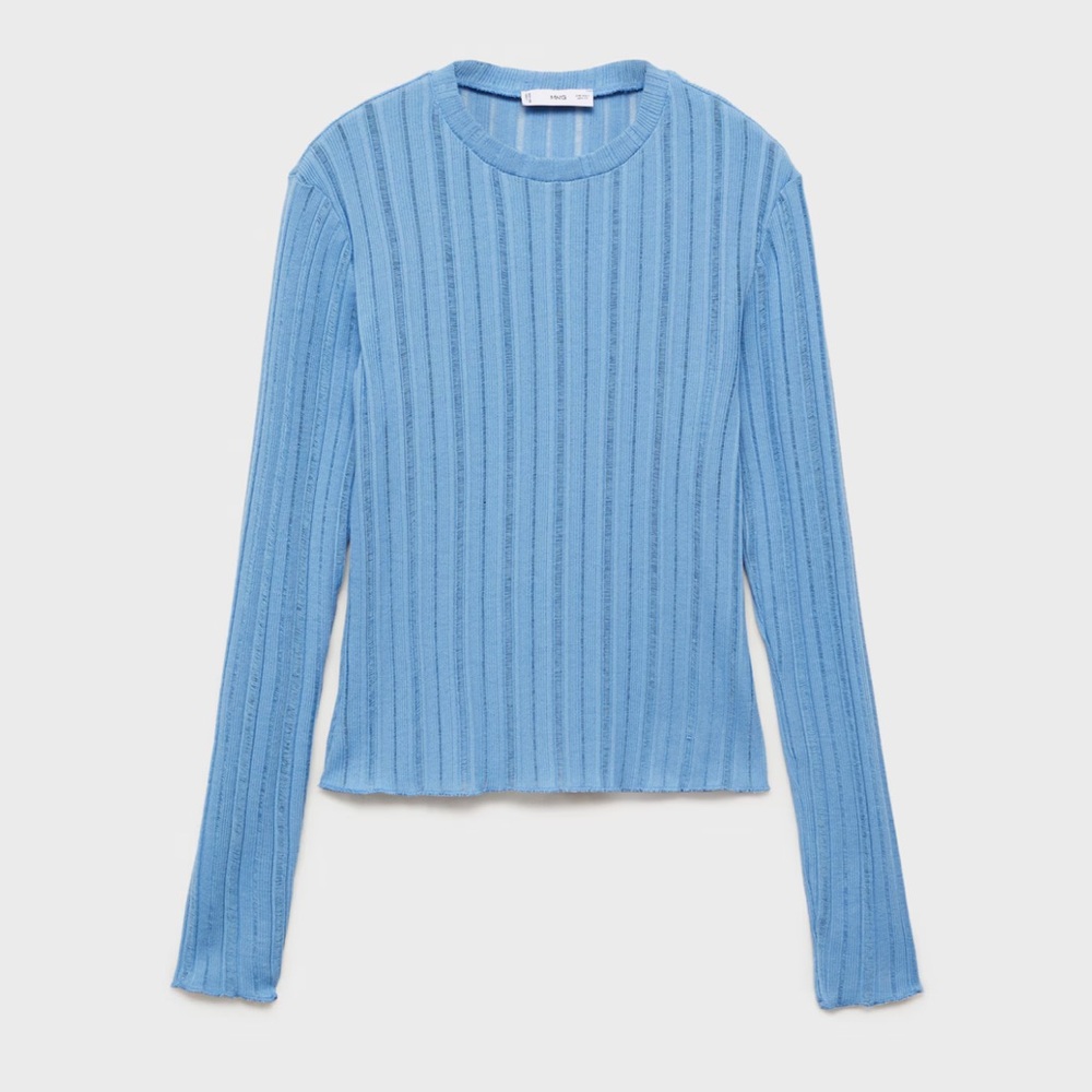 Mango Dusty Blue Ribbed Knit Long Sleeve Top - Picture 3 of 7